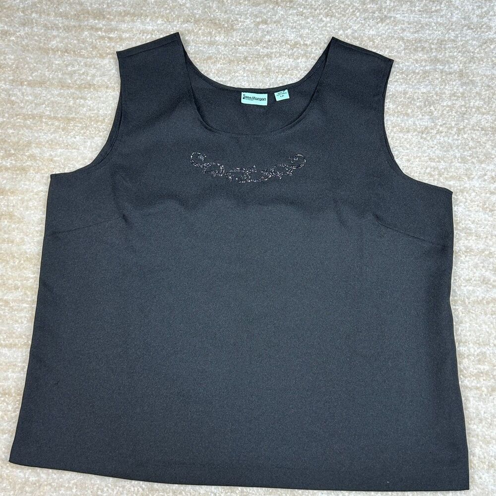 Sara Morgan Tank Top Womens LP Black Sleeveless Beaded Embellished Shell Classic - Picture 1 of 8
